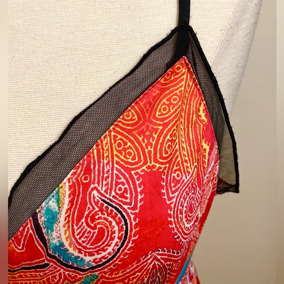 Nicole by Nicole Miller Red Pink Print Black Mesh Sleeveless Nightgown Size M - Picture 4 of 10